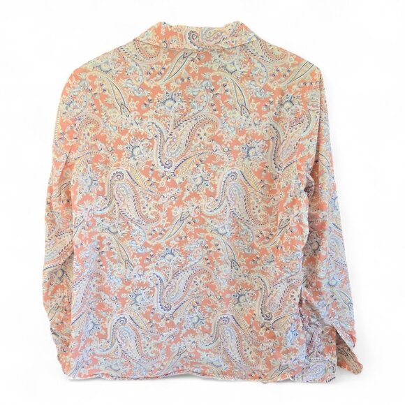 Talbots Womens Large Peach & Blue Paisley Button-Up Shirt Roll Tab Sleeves - Picture 3 of 8